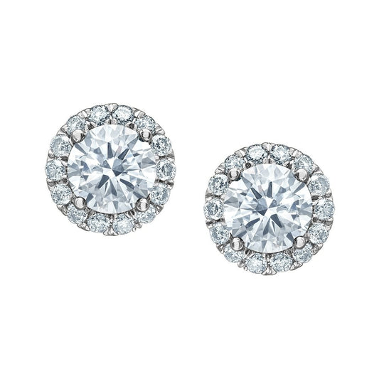 18CT WHITE GOLD 1.28CT LAB DIAMOND HALO STUD EARRINGS