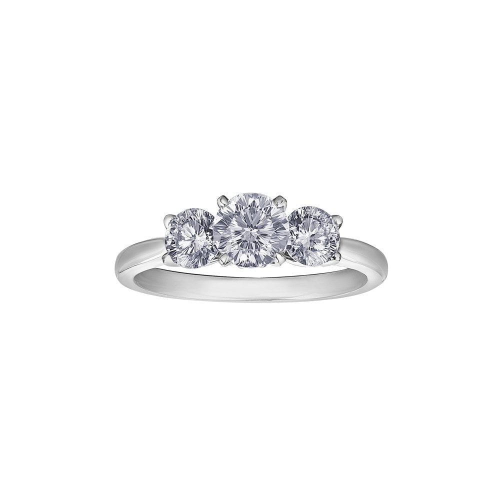 18CT WHITE GOLD 3 STONE DIAMOND RING WITH LARGER CENTRE DIAMOND