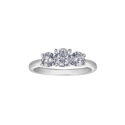 18CT WHITE GOLD 3 STONE DIAMOND RING WITH LARGER CENTRE DIAMOND