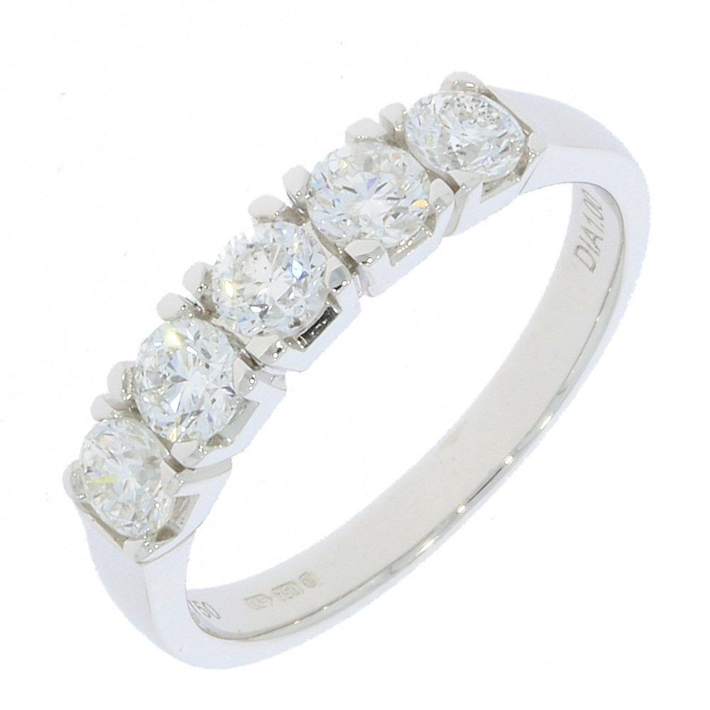 18CT WHITE GOLD 5 STONE BRILLIANT CUT DIAMOND RING