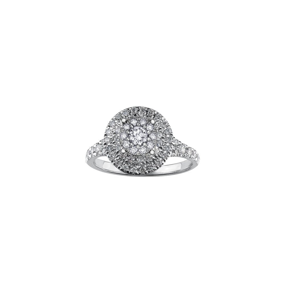 18CT WHITE GOLD DOUBLE HALO DIAMOND RING
