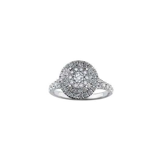 18CT WHITE GOLD DOUBLE HALO DIAMOND RING