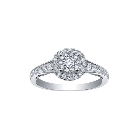 18CT WHITE GOLD DOUBLE HALO DIAMOND RING