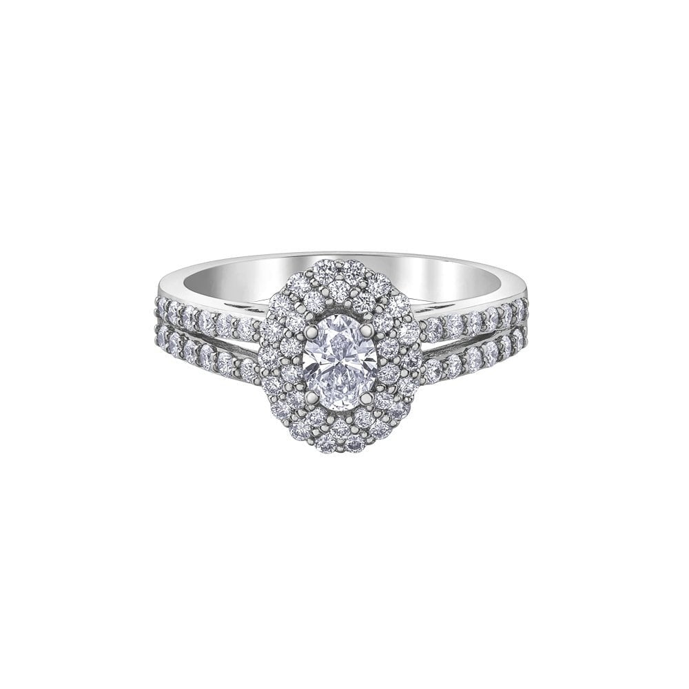 18CT WHITE GOLD DOUBLE HALO OVAL DIAMOND RING