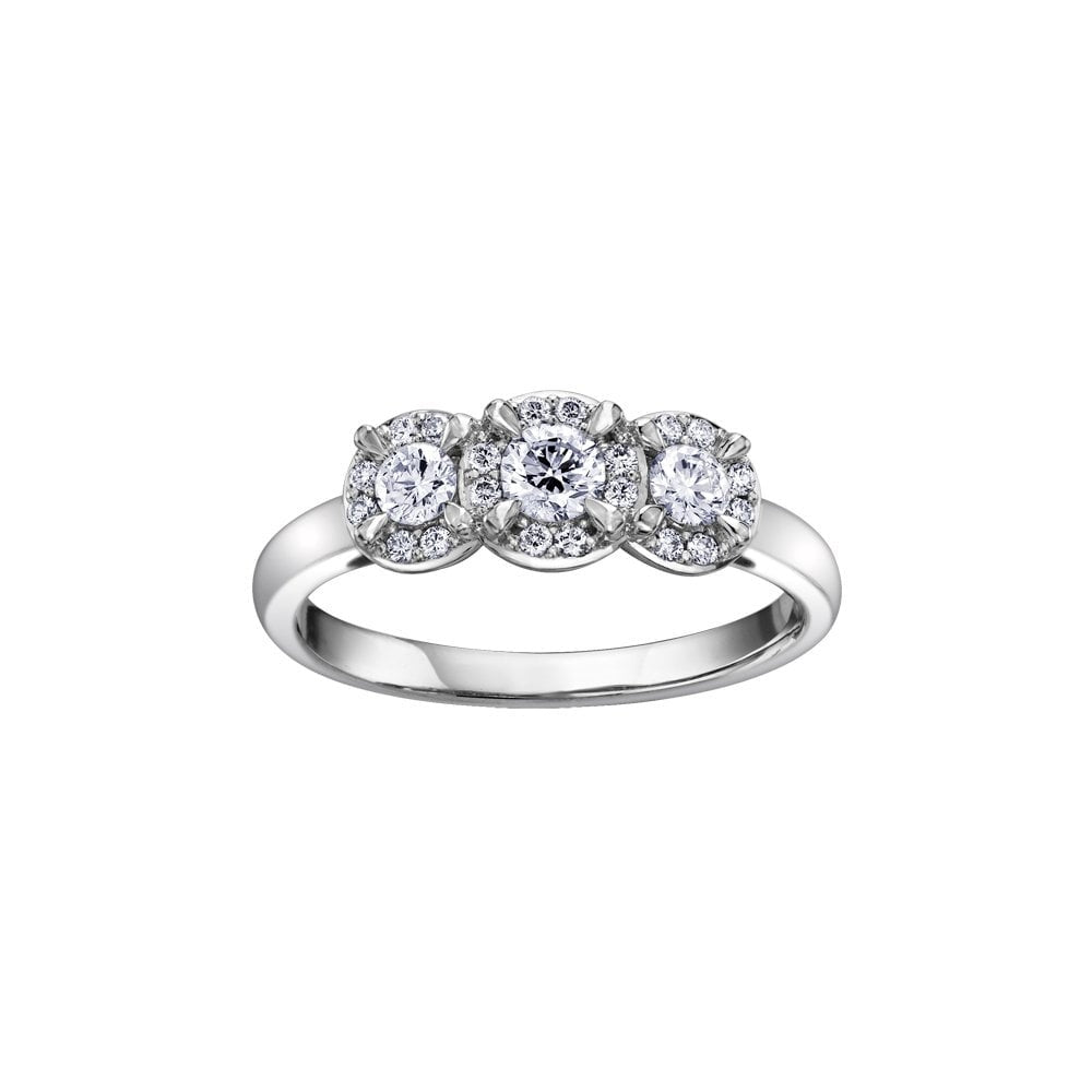 18CT WHITE GOLD ILLUSION SET 3 STONE DIAMOND RING WITH 0.5CT DIAMOND 