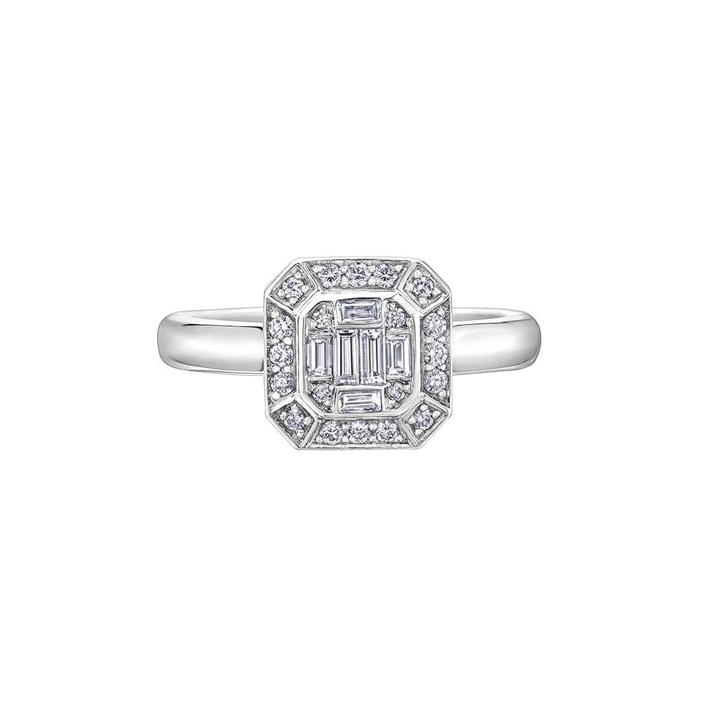 18CT WHITE GOLD ILLUSION SET EMERALD CUT DIAMOND RING