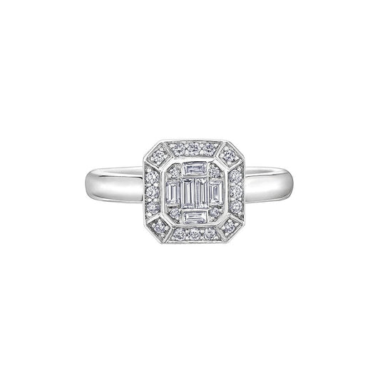 18CT WHITE GOLD ILLUSION SET EMERALD CUT DIAMOND RING