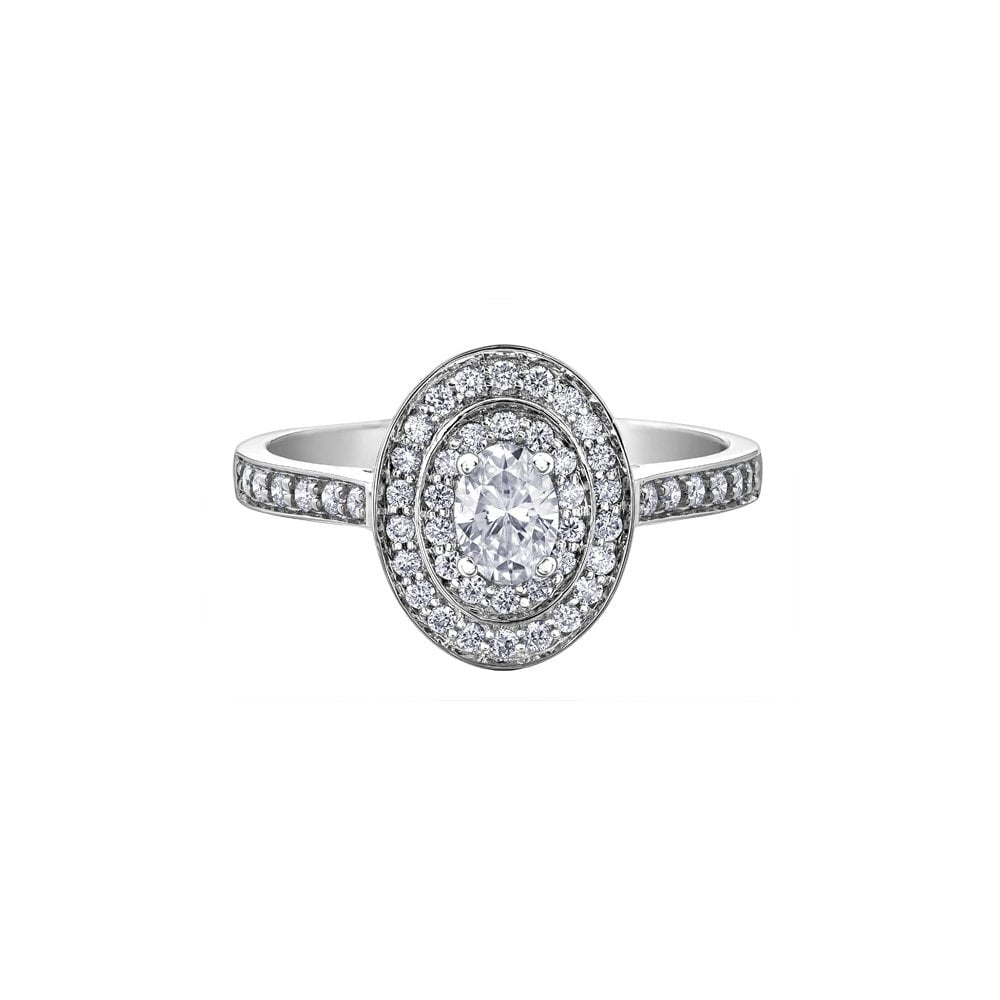 18CT WHITE GOLD OVAL HALO DIAMOND RING