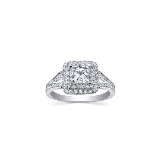 18CT WHITE GOLD PRINCESS CUT DOUBLE HALO DIAMOND RING