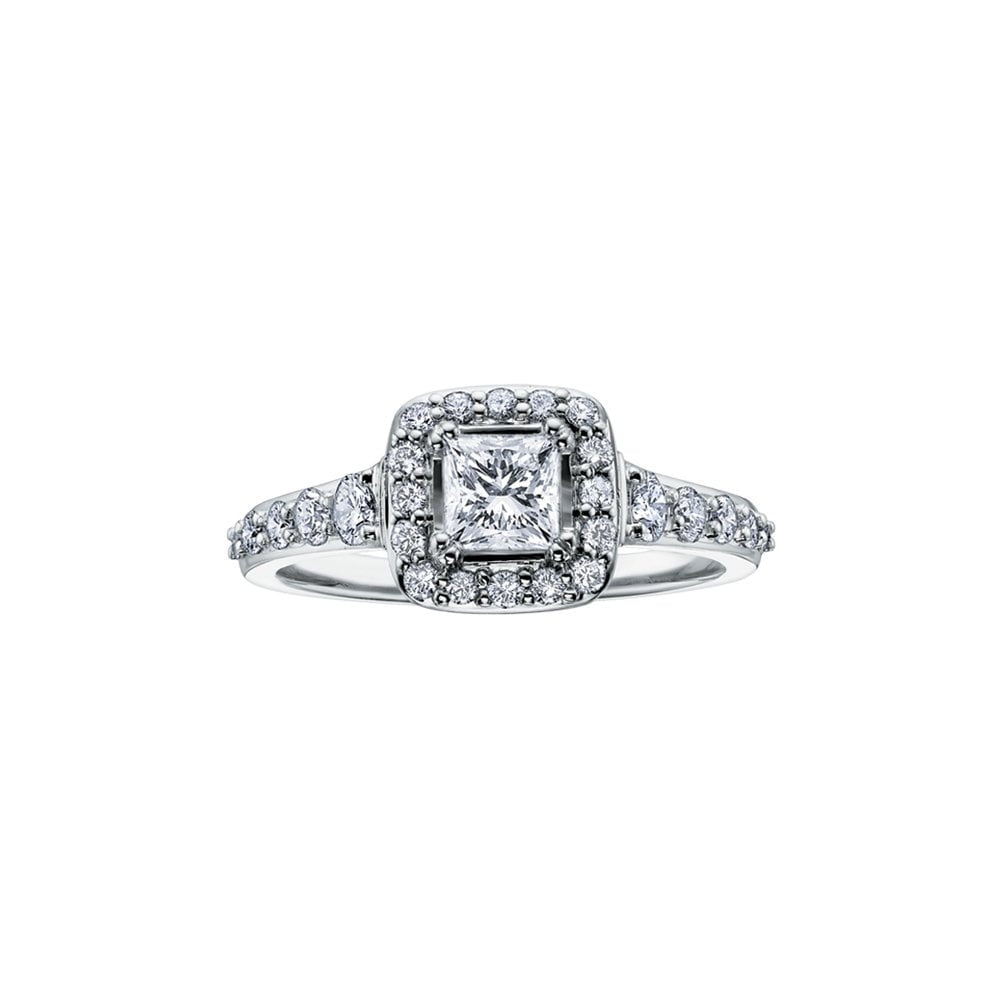 18CT WHITE GOLD PRINCESS HALO DIAMOND RING