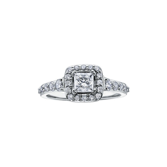 18CT WHITE GOLD PRINCESS HALO DIAMOND RING