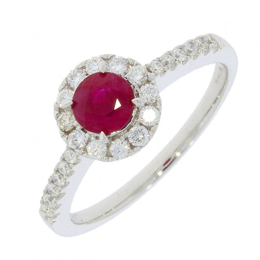 18CT WHITE GOLD RUBY & DIAMOND CLAW SET RING WITH 0.35CT DIAMOND 