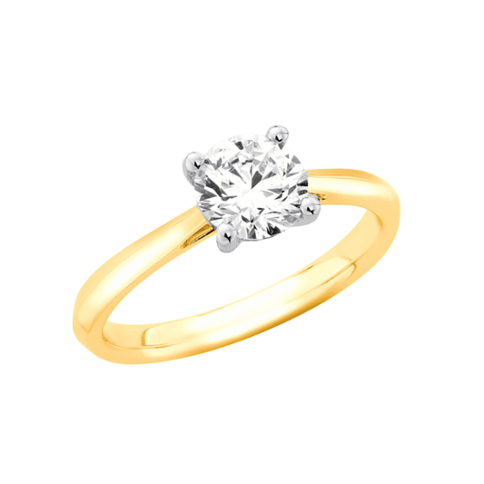 18CT YELLOW GOLD 1.00CT 6.5MM LAB CREATED DIAMOND PEAKED BAND SOLITAIRE RING