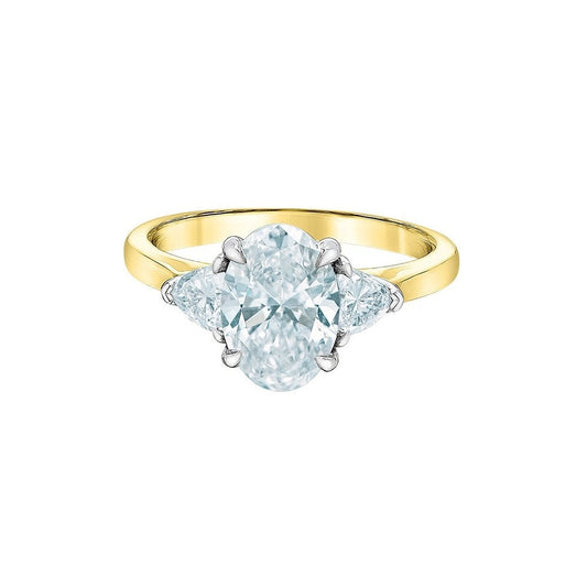 18CT YELLOW GOLD 2.45CT LAB DIAMOND 3 STONE OVAL ENGAGEMENT RING
