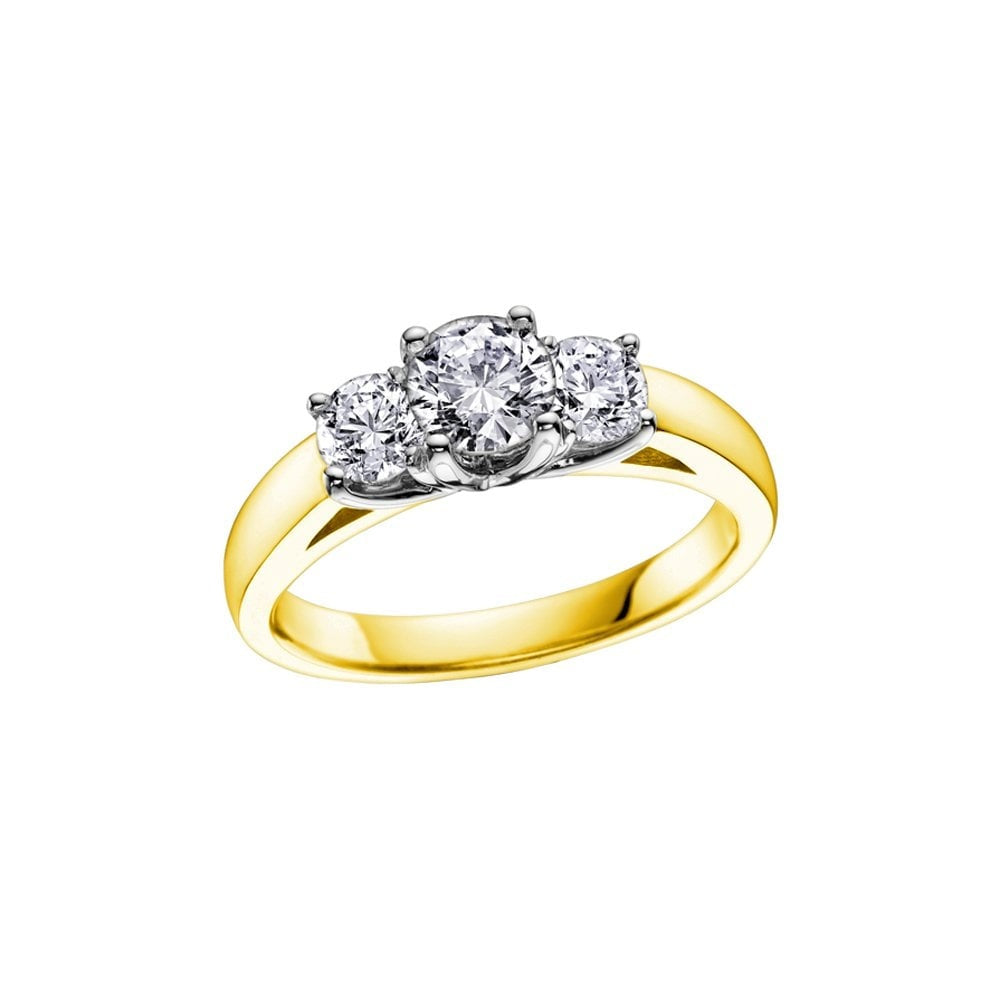 18CT YELLOW GOLD 3 STONE DIAMOND RING WITH LARGER CENTRE DIAMOND