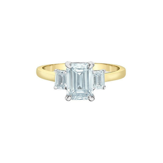 18CT YELLOW GOLD EMERALD CUT 2.46CT LAB DIAMOND ENGAGEMENT RING
