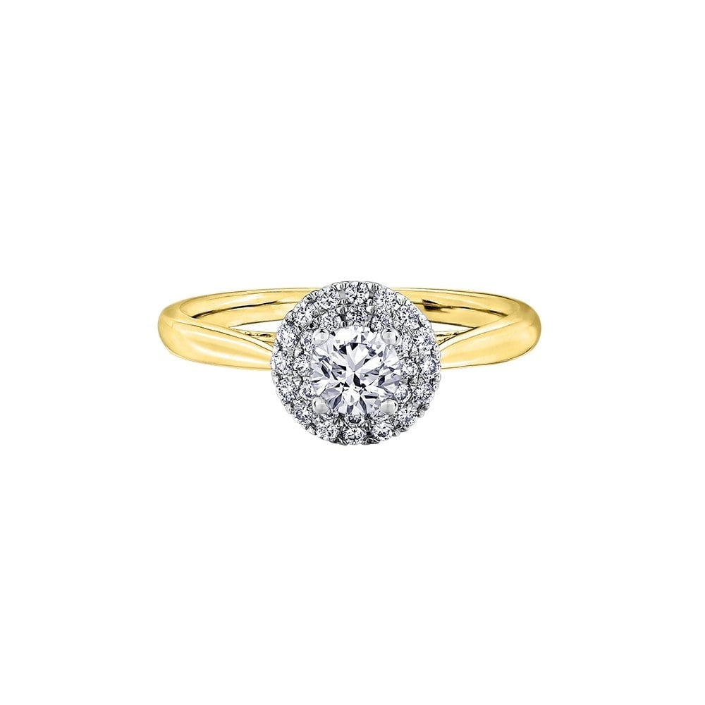 18CT YELLOW GOLD ROUND HALO STYLE DIAMOND RING