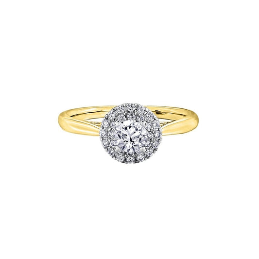 18CT YELLOW GOLD ROUND HALO STYLE DIAMOND RING