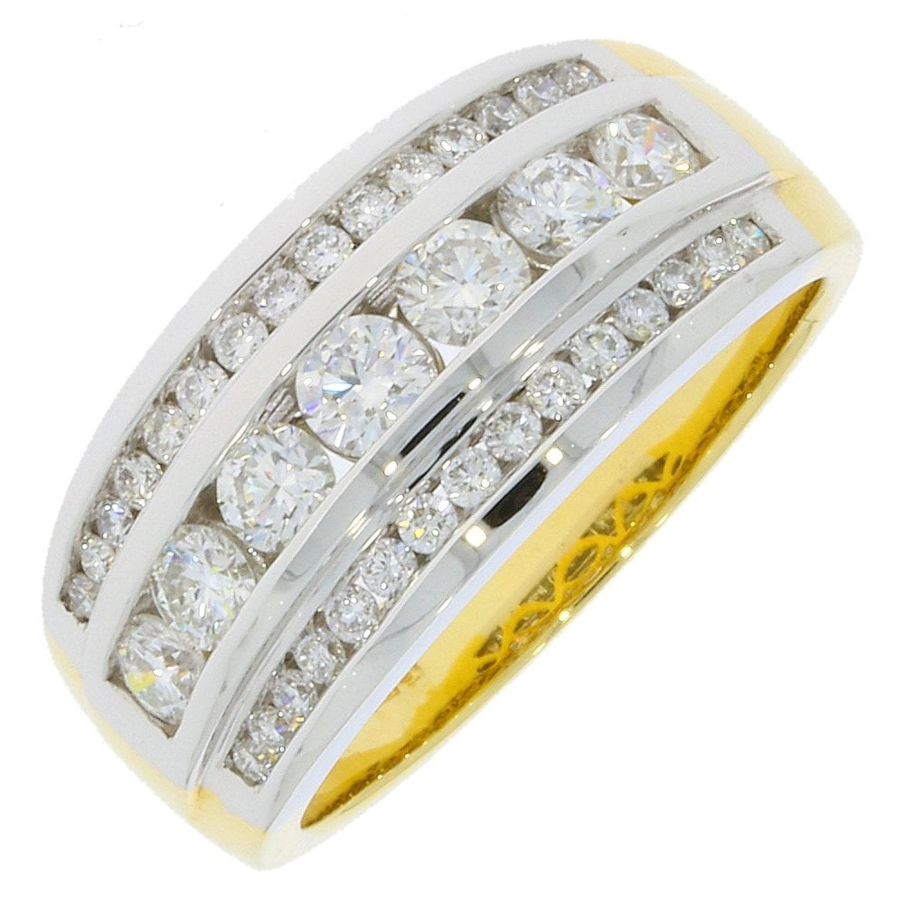 18ct Gold 3 Layer Diamond band with bigger Diamonds in centre section (1ct Diamond)