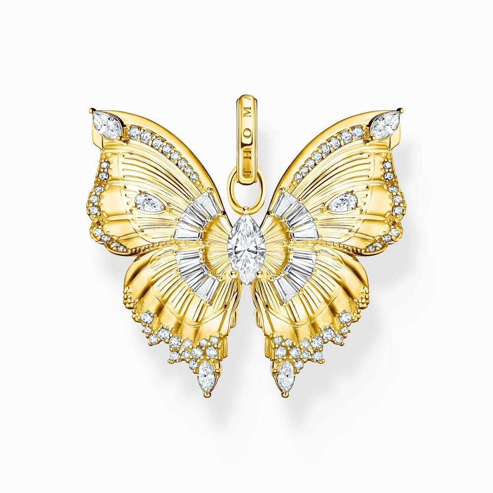 18ct Gold on Silver Butterfly Paradise Pendant with White Zirconia