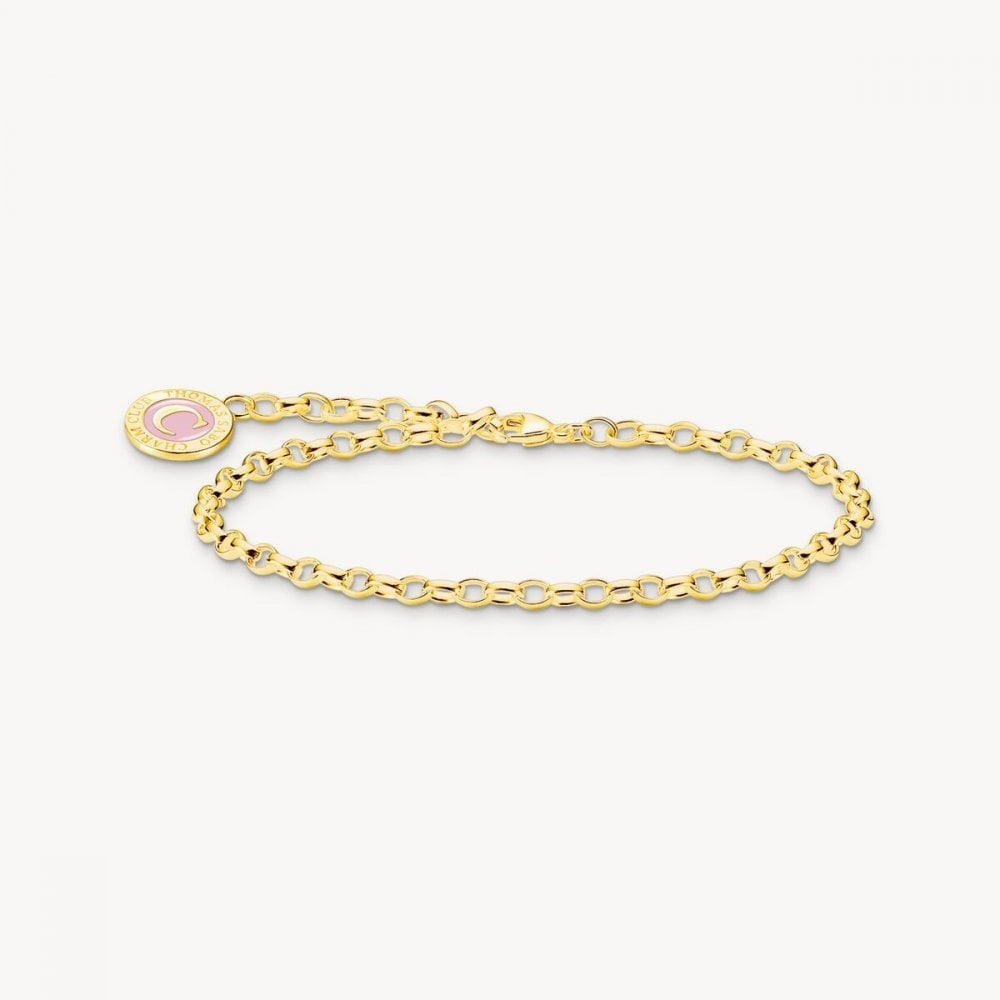 18ct Gold on Silver Charm Bracelet with Pink Coin 