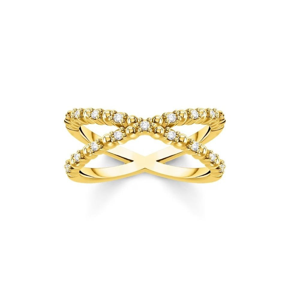 18ct Gold on Silver Crossover Ring with White Zirconia