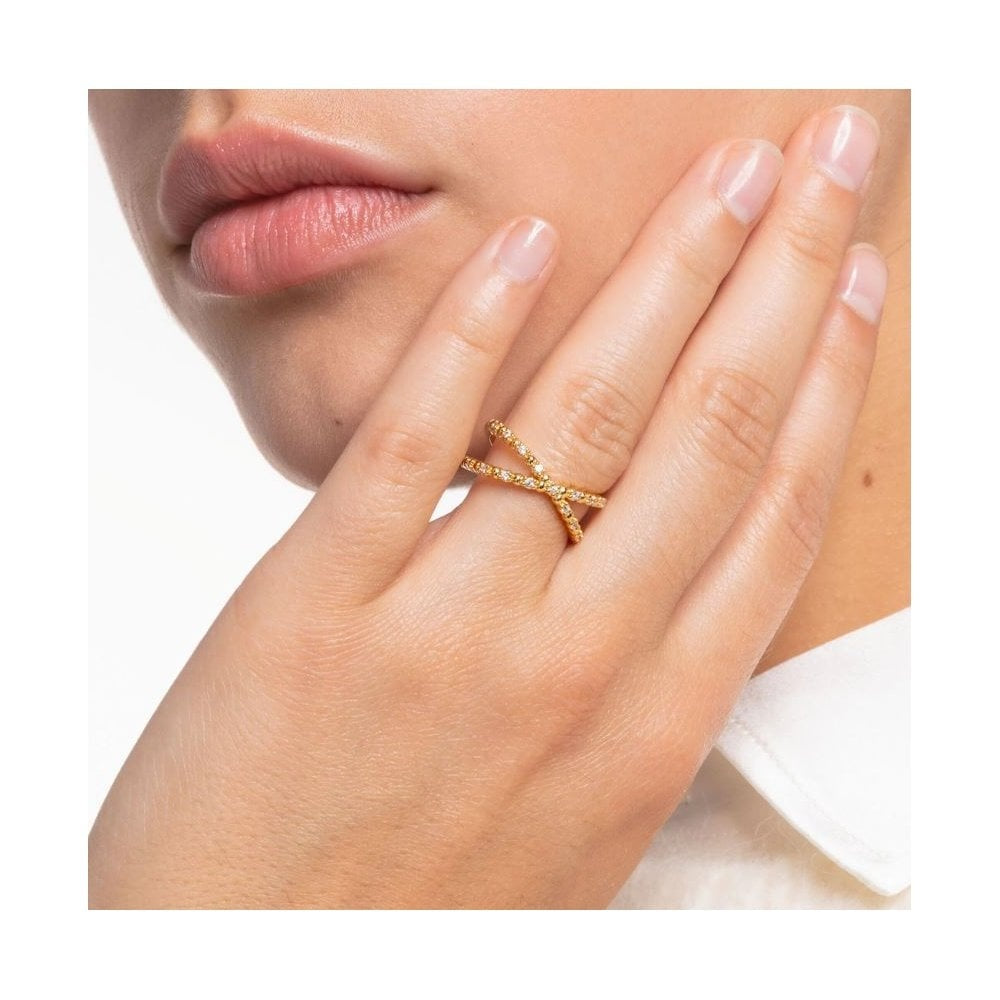18ct Gold on Silver Crossover Ring with White Zirconia