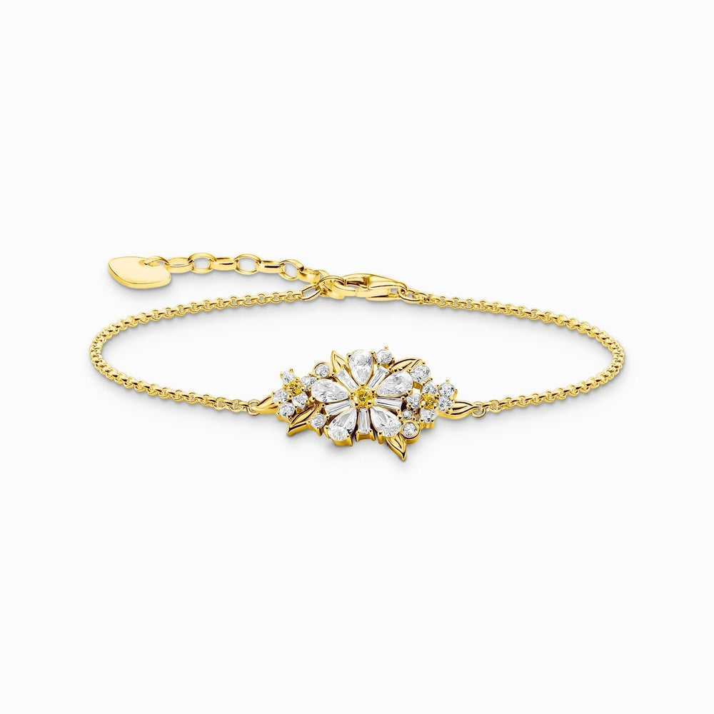 18ct Gold on Silver Lovely Daisy Bracelet with White Zirconia
