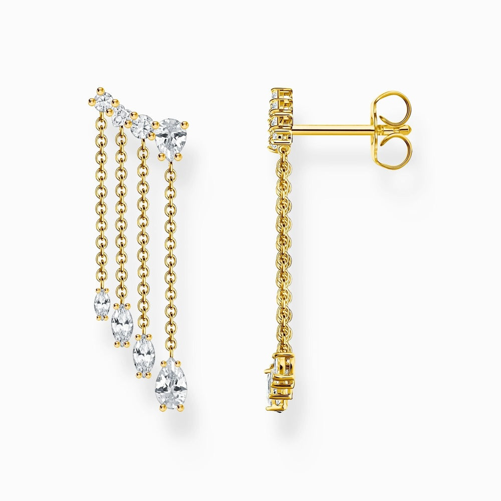 18ct Gold on Silver Waterfall Drop Earrings with White Zirconia