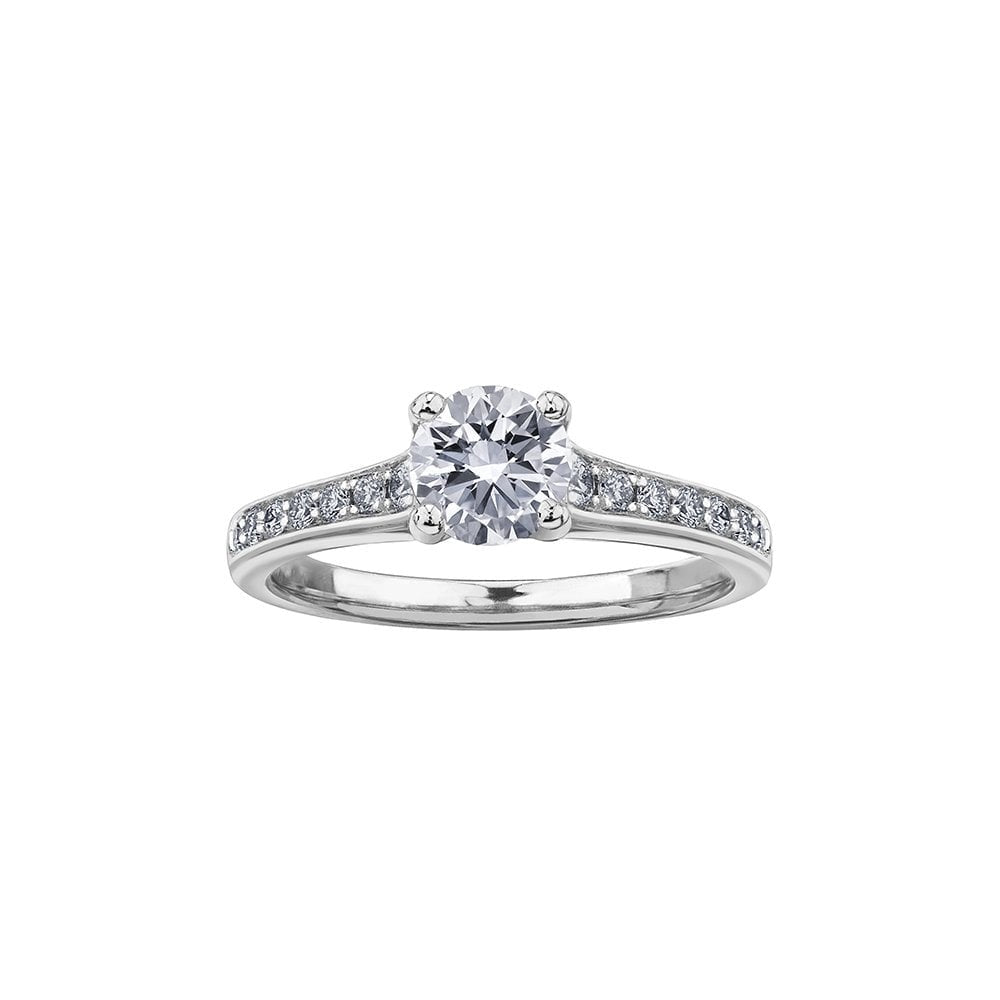 18ct WHITE GOLD DIAMOND SOLITAIRE RING WITH DIAMOND SHOULDER 