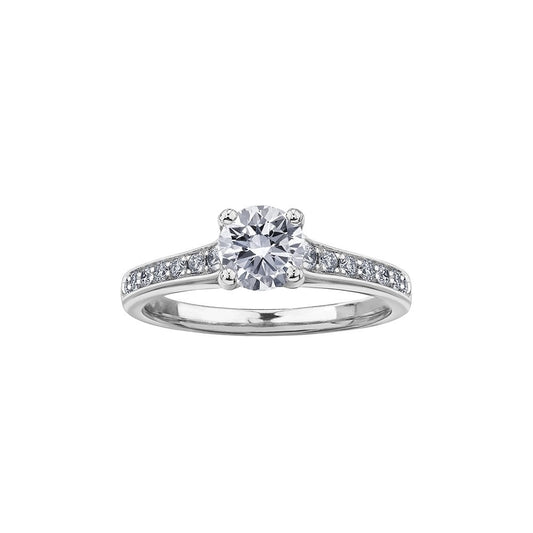 18ct WHITE GOLD DIAMOND SOLITAIRE RING WITH DIAMOND SHOULDER 