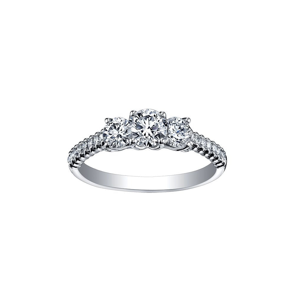 18ct WHITE GOLD THREE STONE DIAMOND RING WITH LARGE CENTRE DIAMOND