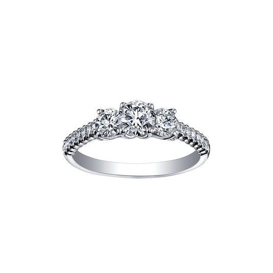 18ct WHITE GOLD THREE STONE DIAMOND RING WITH LARGE CENTRE DIAMOND