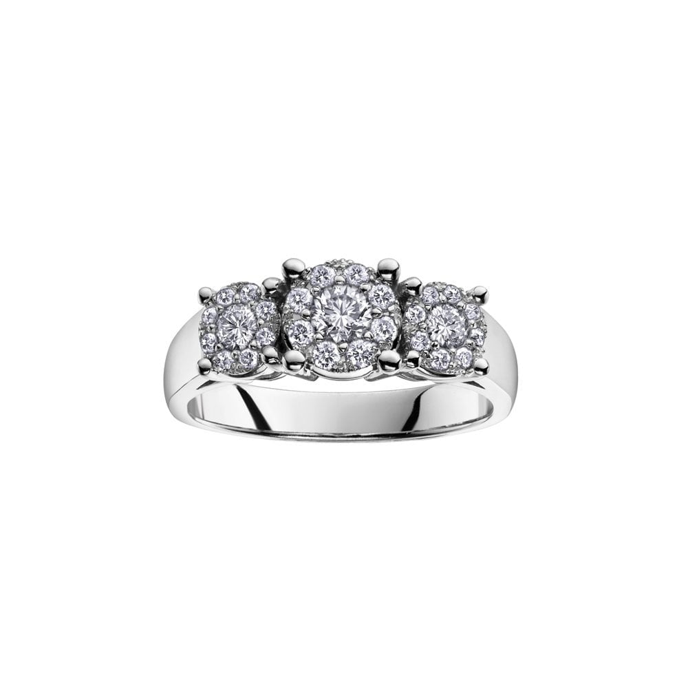 18ct WHITE GOLD THREE STONE ILLUSION SET DIAMOND RING 