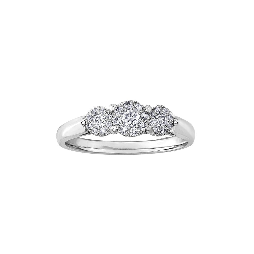 18ct WHITE GOLD THREE STONE ILLUSION SET DIAMOND RING 