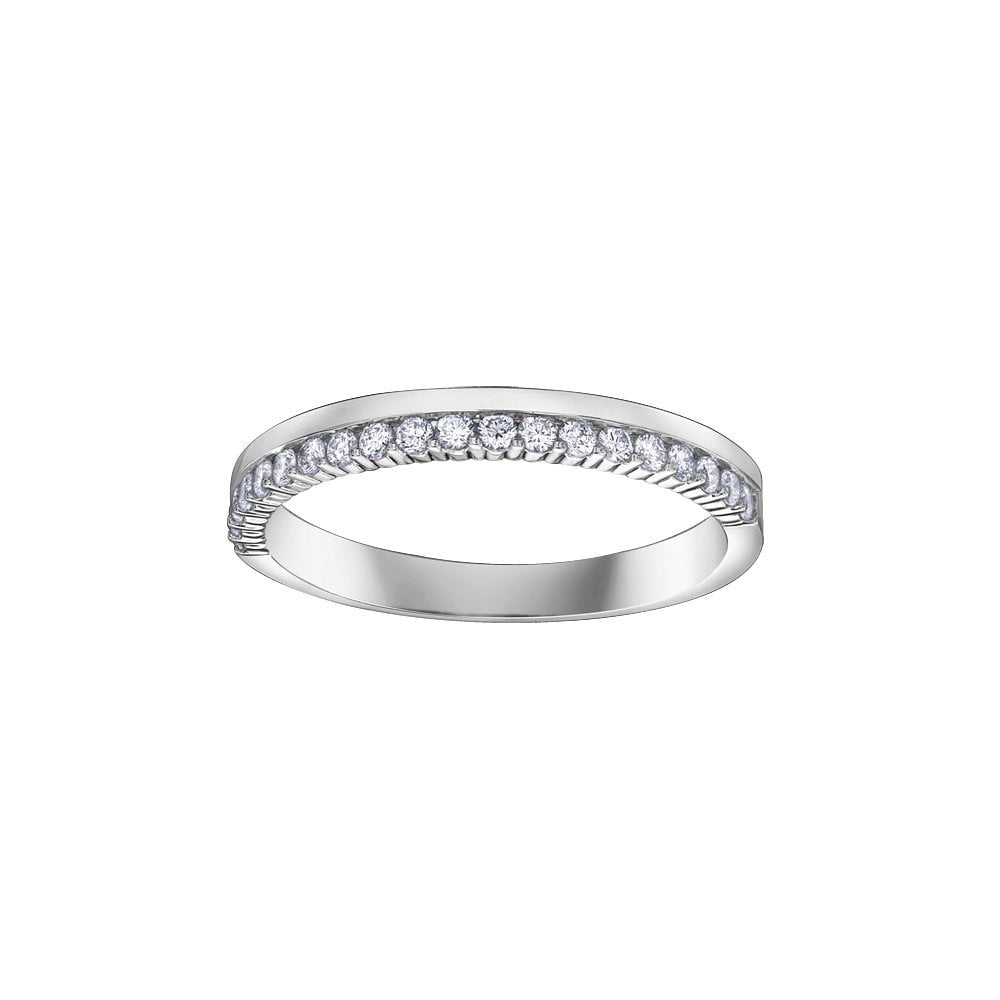18ct White Gold Diamond Band with one half plain and the other side with claw set diamonds