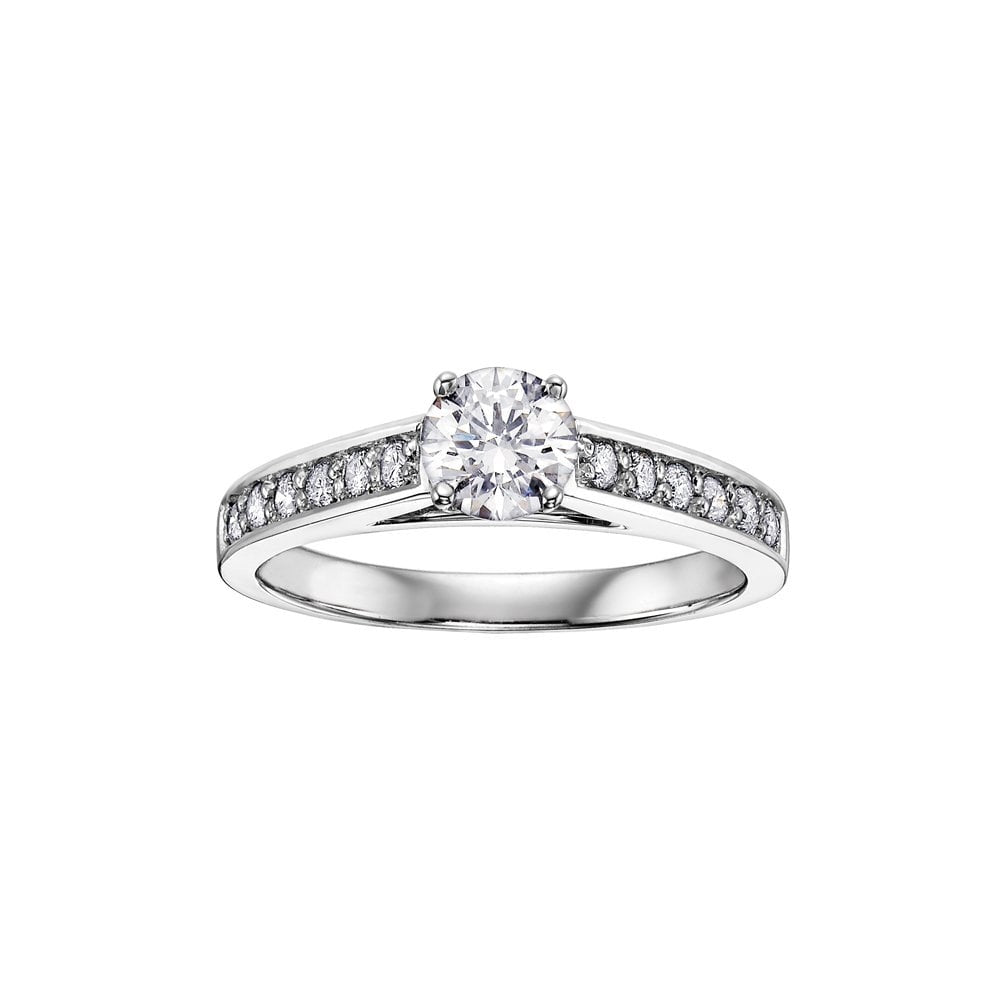 18ct White Gold Diamond Solitaire Ring with Diamond Shoulder