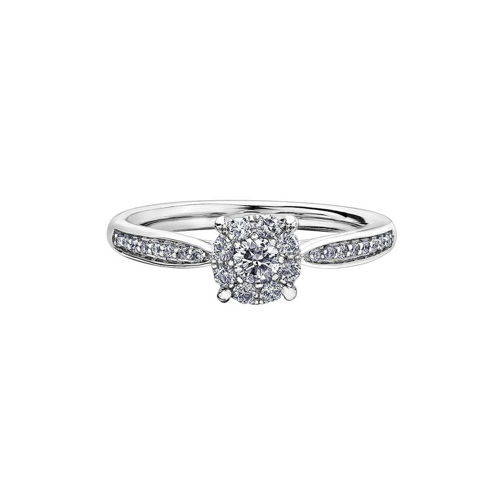 18ct White Gold Illusion set Diamond Solitaire ring with Diamond Shoulder