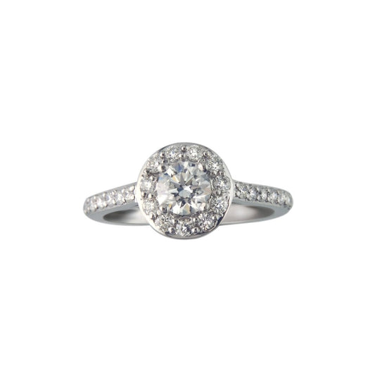18ct White Gold halo  Diamond ring with Diamond shoulder