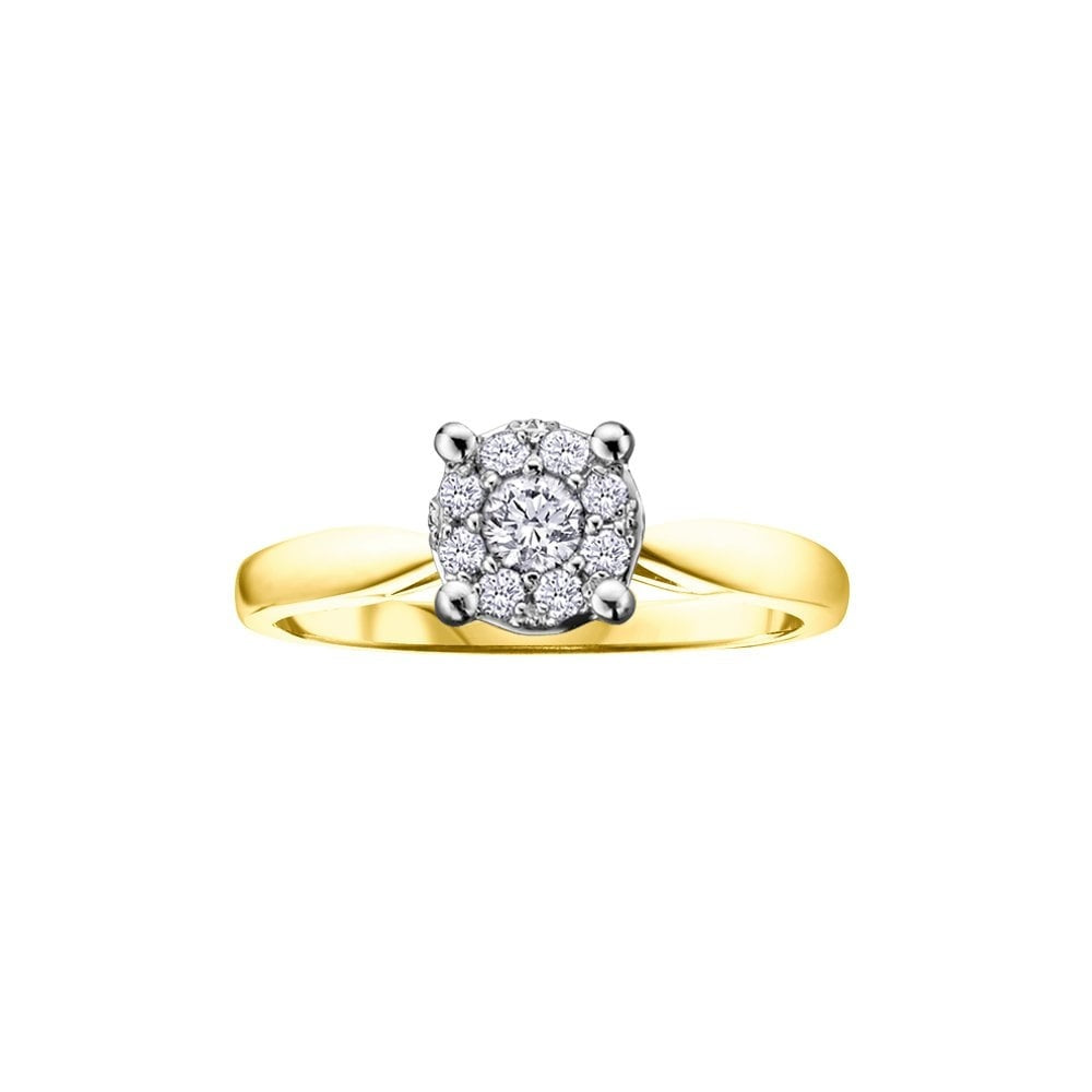 18ct YELLOW GOLD DIAMOND ILLUSION SET SOLITAIRE RING 