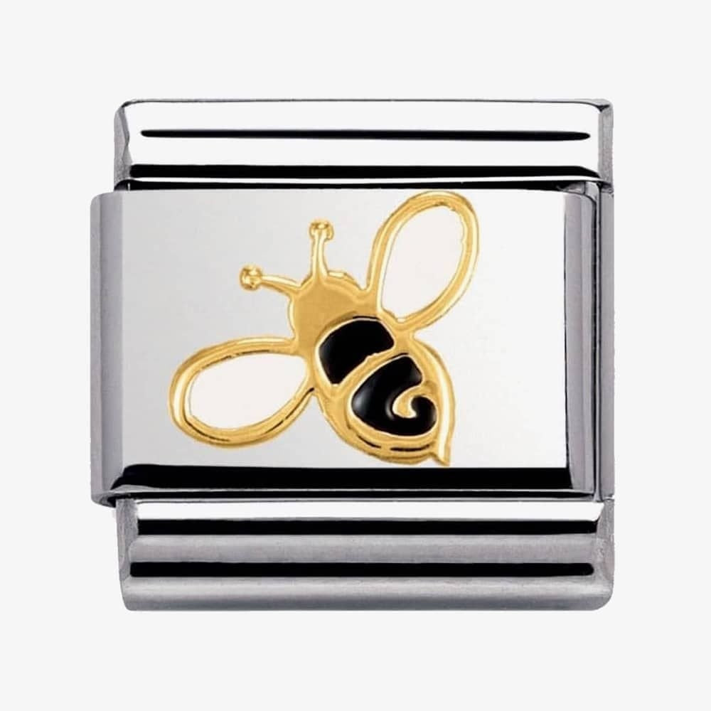 18ct gold on stainless steel Bee charm with black & white enamel