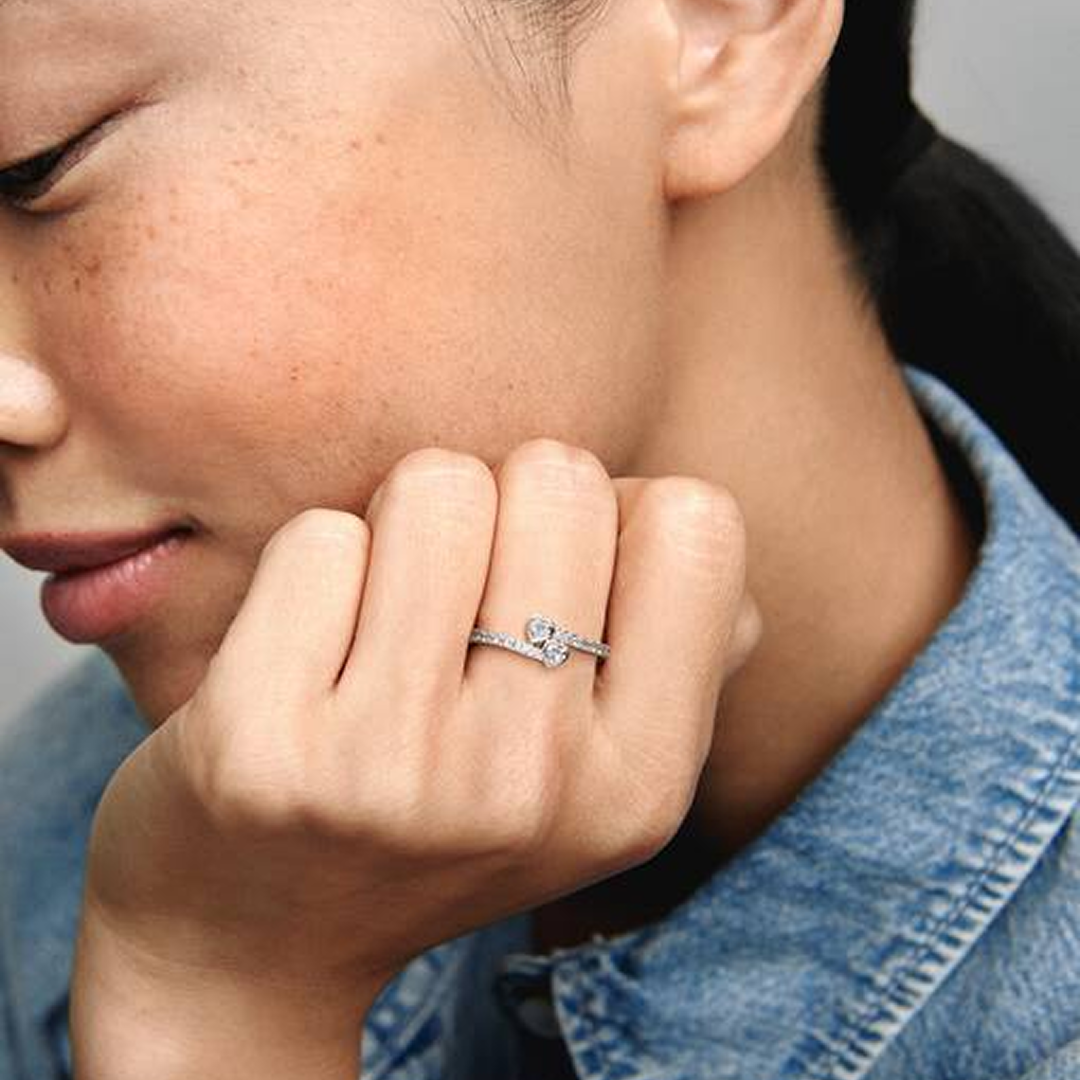 Two Sparkling Hearts Ring