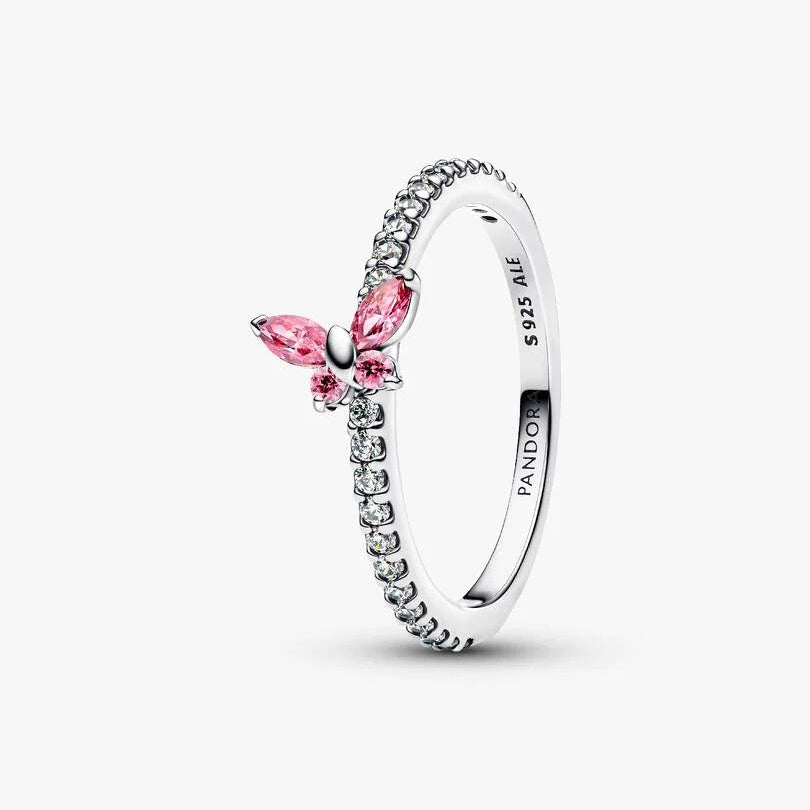 Sparkling Pink Butterfly Ring