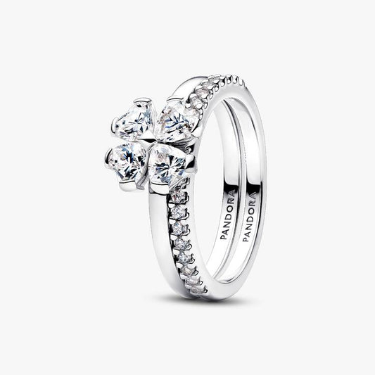 Sparkling Lucky Clover Splittable Pandora Ring