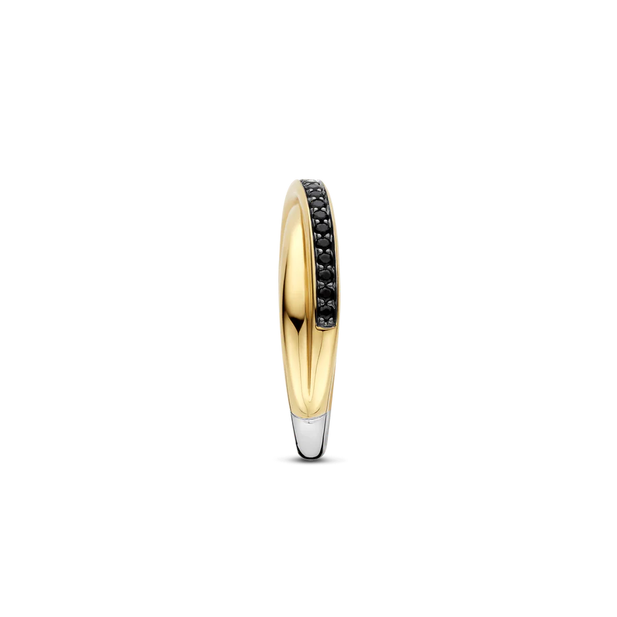 Tisento Black Zirconia Gold on Silver Cross-Over Ring