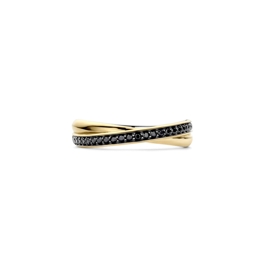 Tisento Black Zirconia Gold on Silver Cross-Over Ring