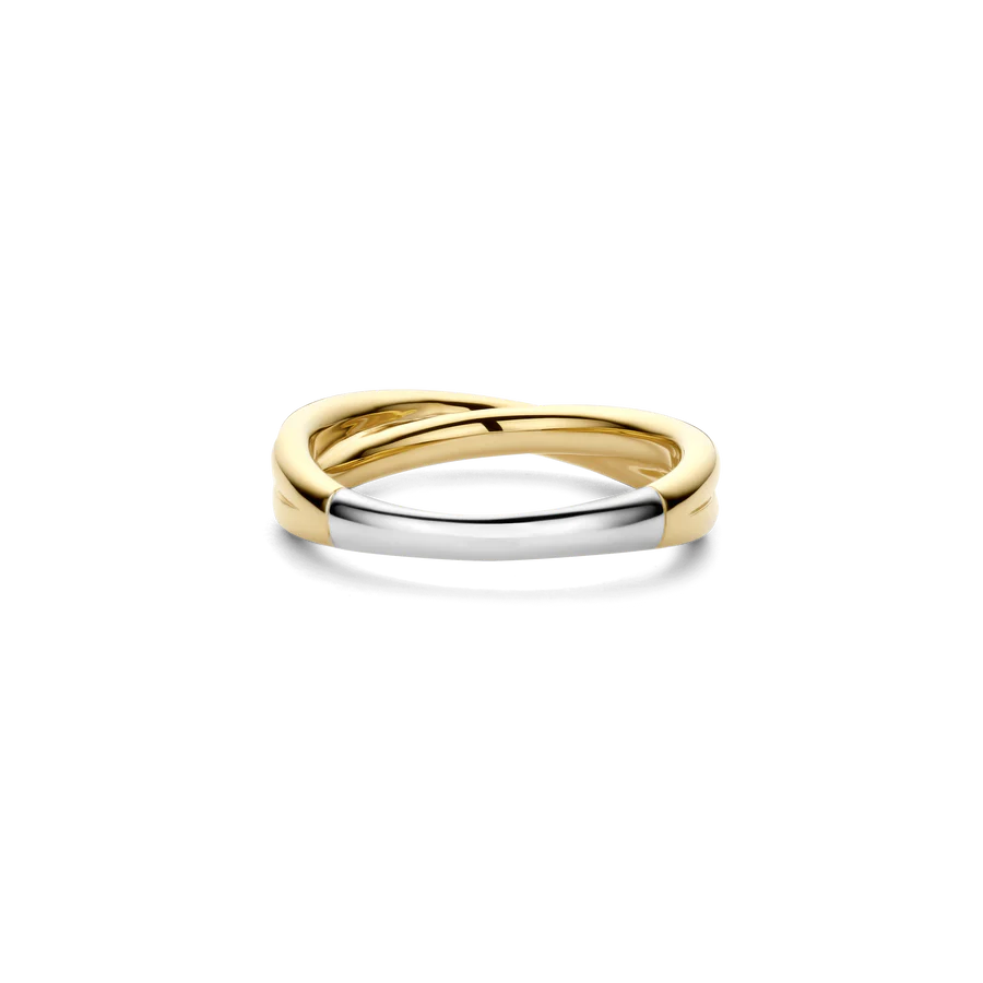 Tisento Black Zirconia Gold on Silver Cross-Over Ring