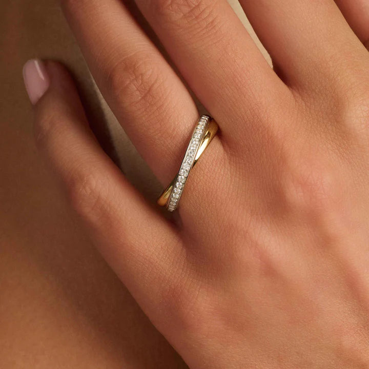 TISENTO TWO-TONED CZ CROSSOVER RING