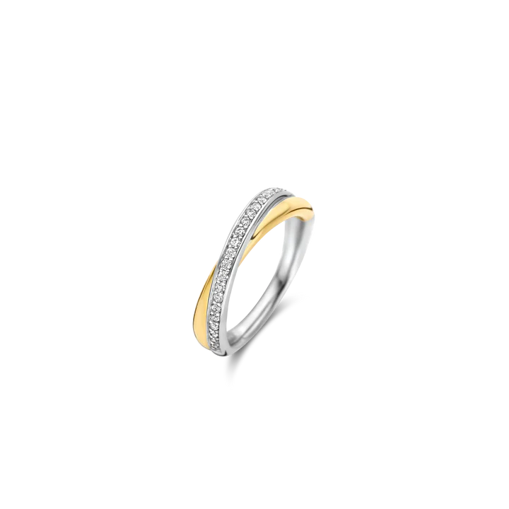 TISENTO TWO-TONED CZ CROSSOVER RING