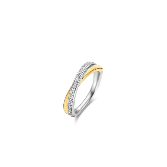 TISENTO TWO-TONED CZ CROSSOVER RING